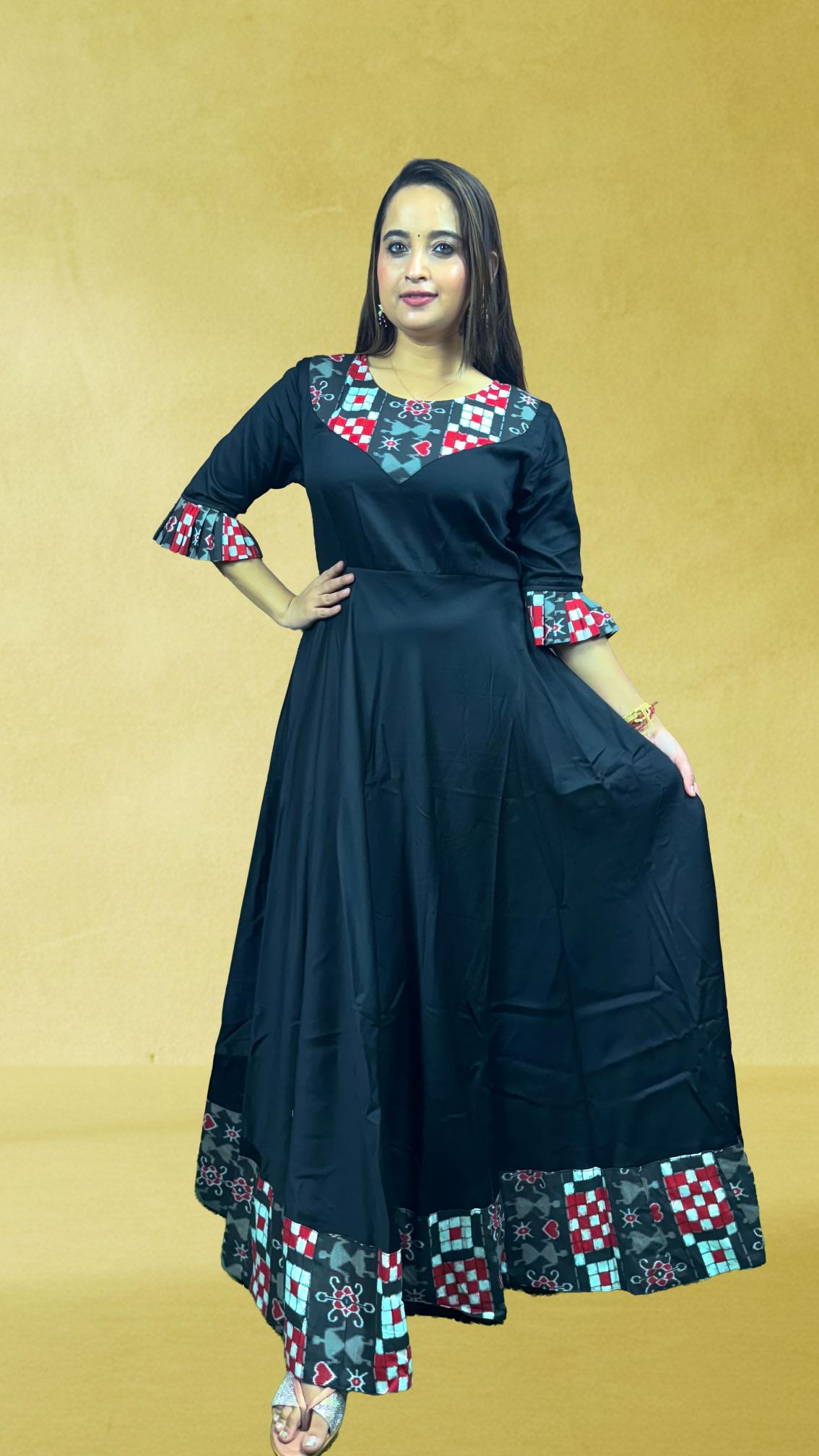 Black & Red Sambalpuri Patchwork Anarkali Set