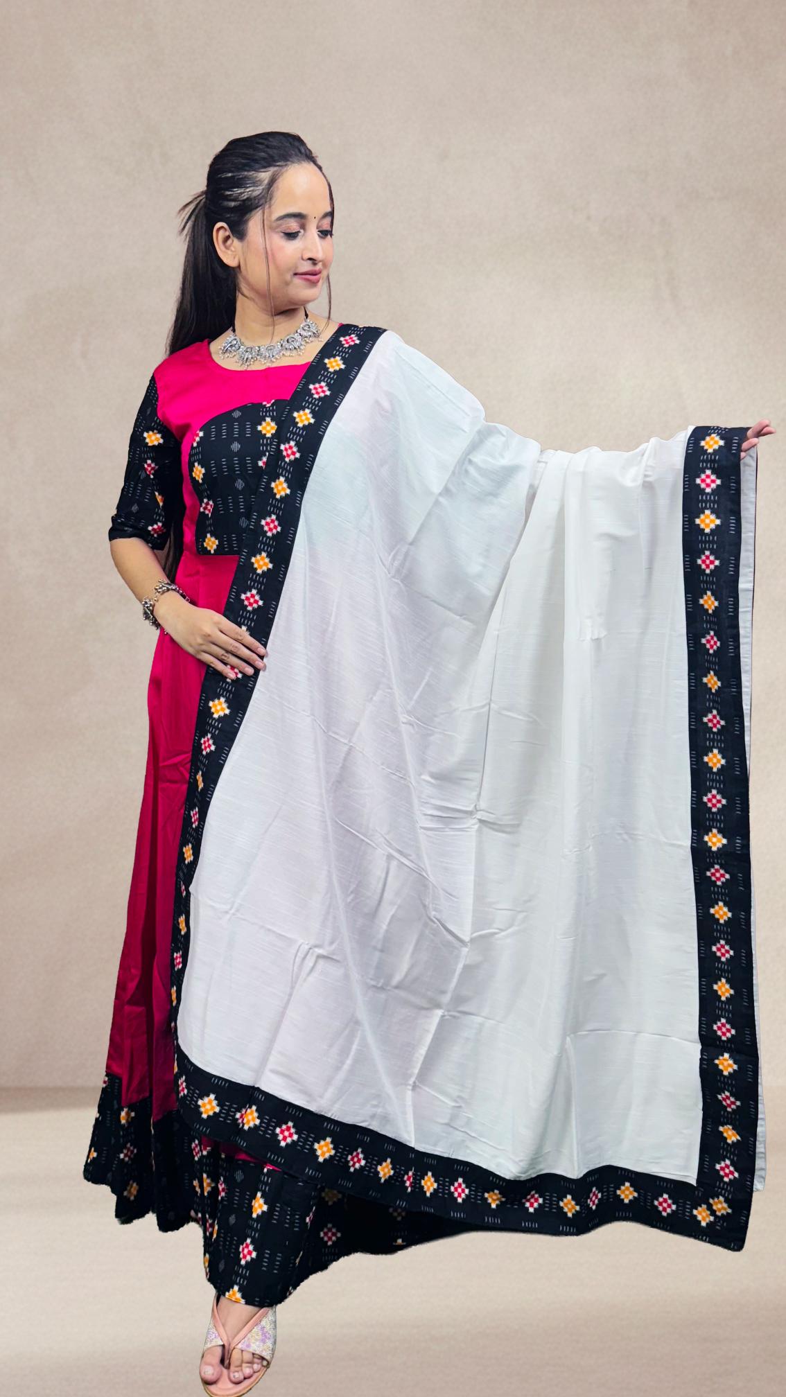Pink & Black Sambalpuri Patchwork Anarkali Set