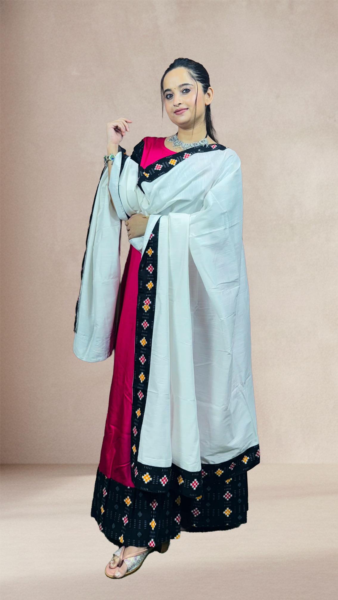 Pink & Black Sambalpuri Patchwork Anarkali Set