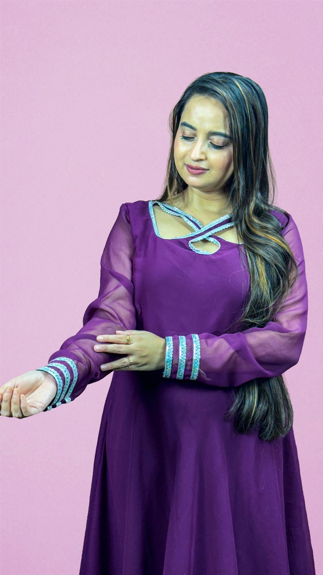 Plum Purple Lace-Trim Anarkali Set