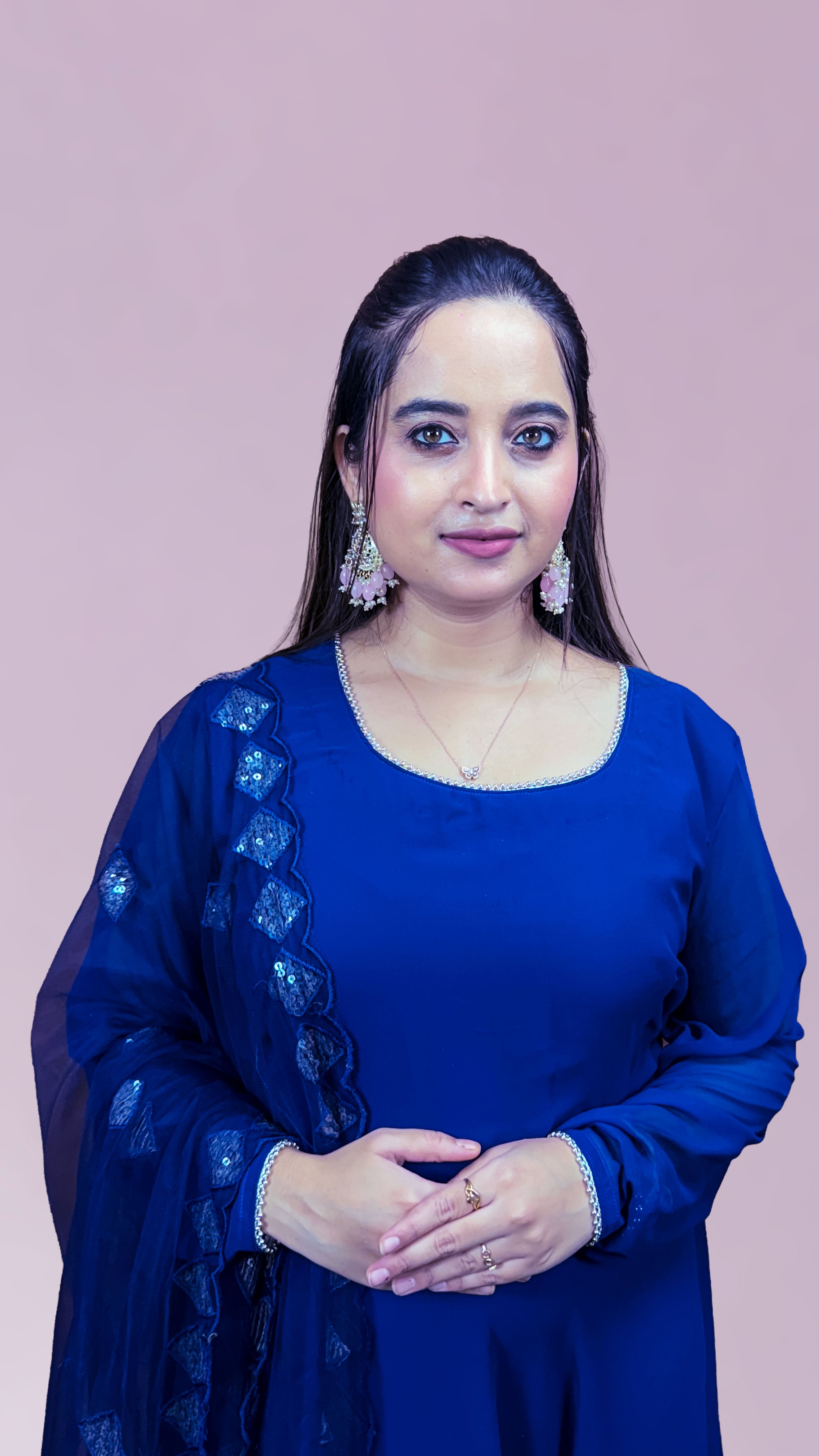 Navy Blue Georgette Net Dupatta Anarkali Set