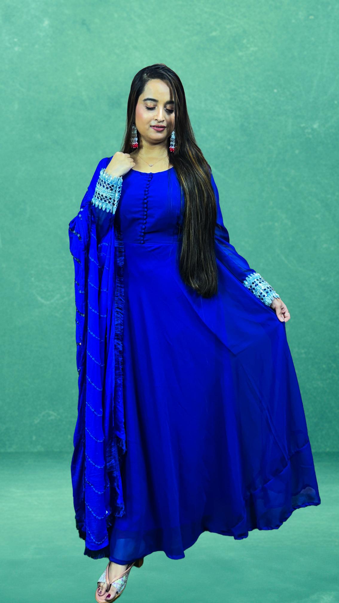 Royal Blue Sequin Work Anarkali Set