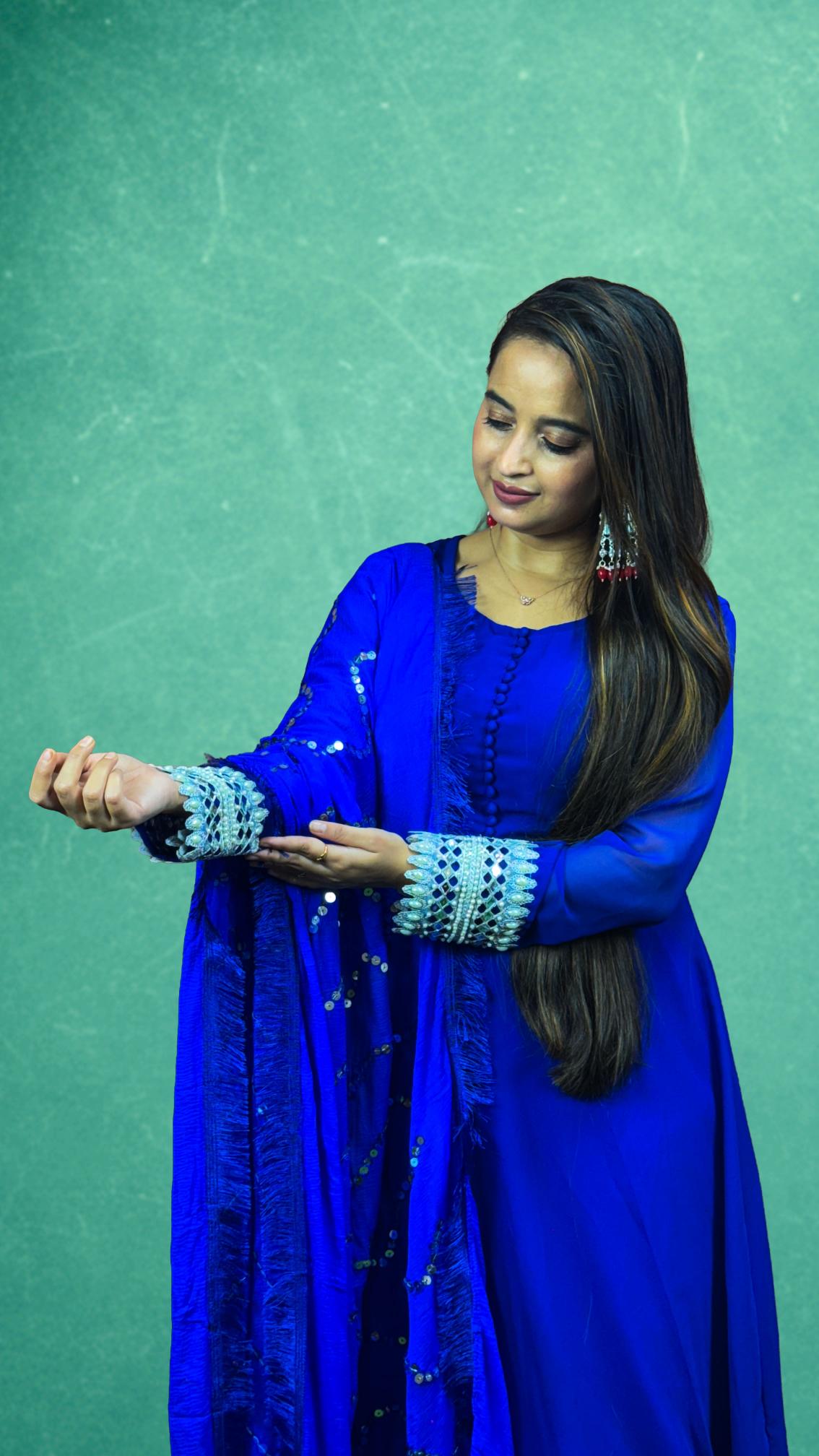 Royal Blue Sequin Work Anarkali Set