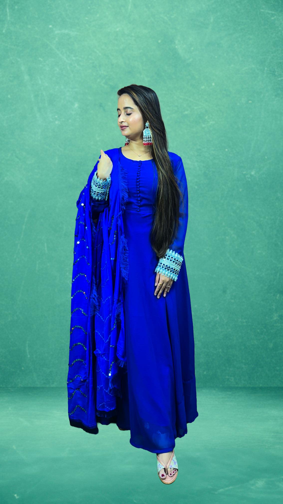 Royal Blue Sequin Work Anarkali Set