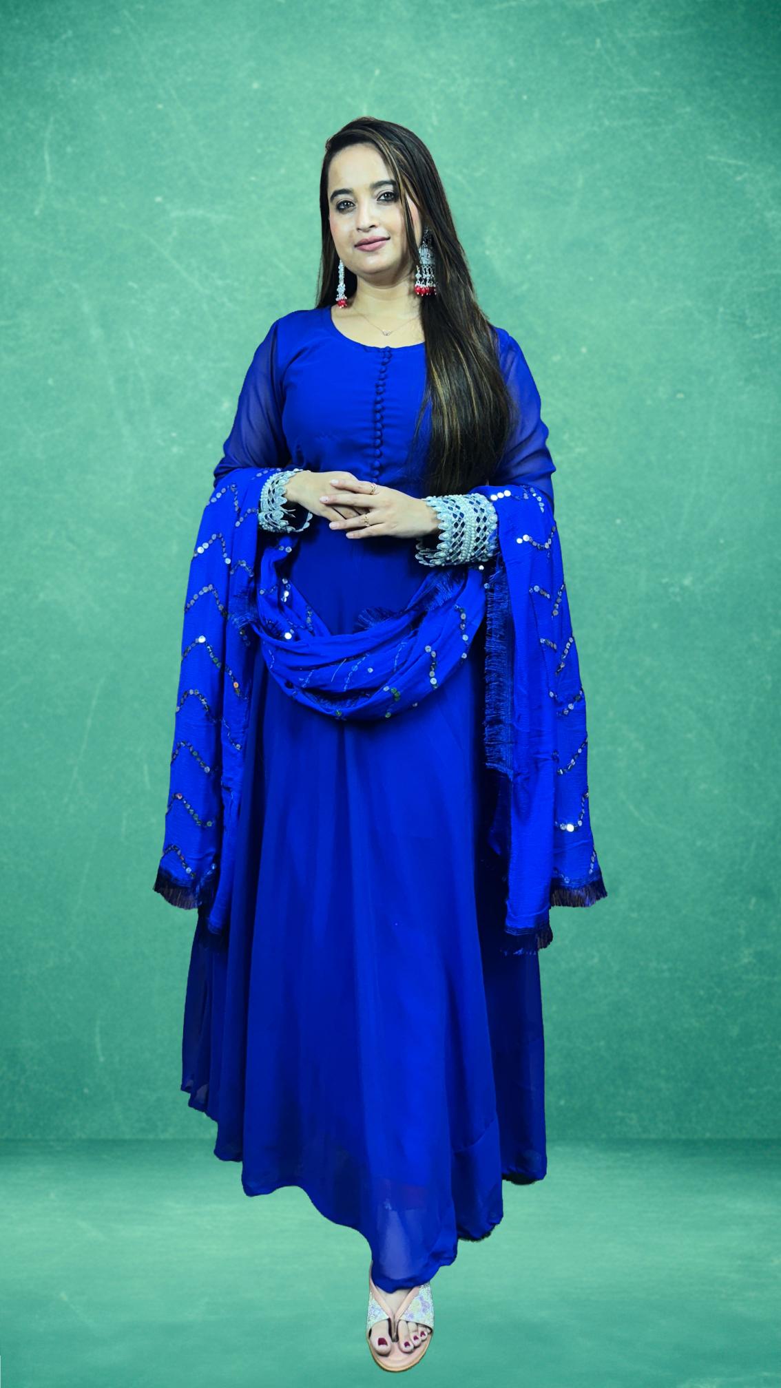 Royal Blue Sequin Work Anarkali Set
