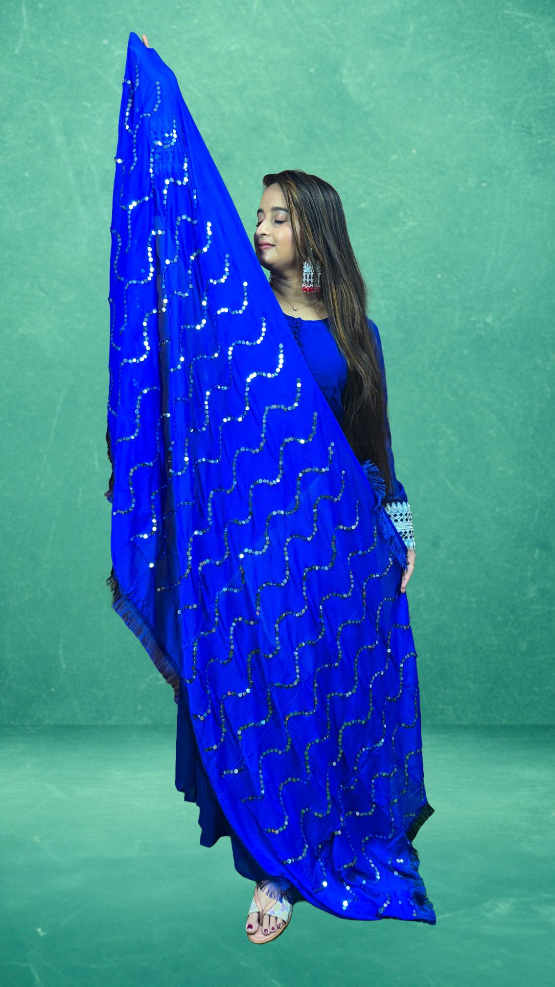 Royal Blue Sequin Work Anarkali Set