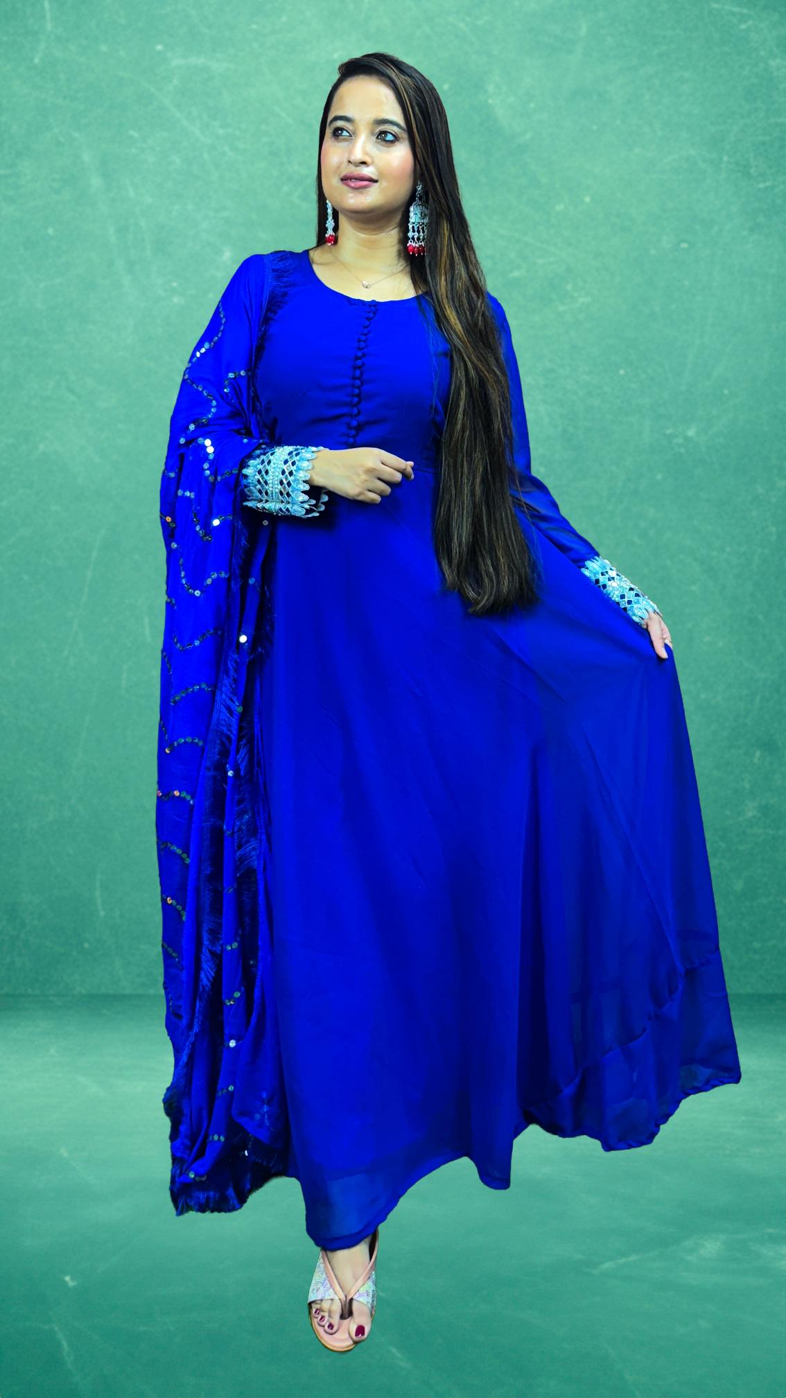 Royal Blue Sequin Work Anarkali Set