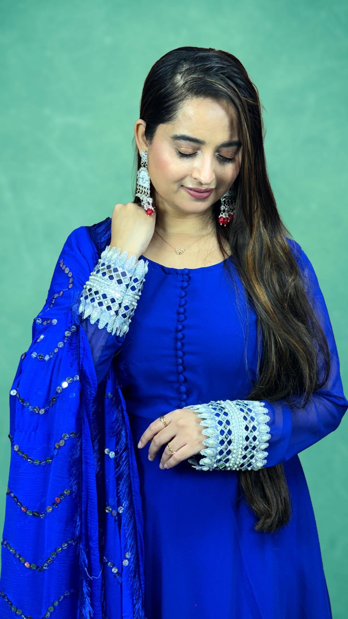Royal Blue Sequin Work Anarkali Set