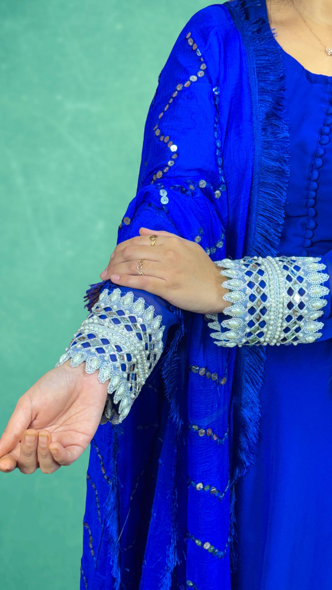 Royal Blue Sequin Work Anarkali Set