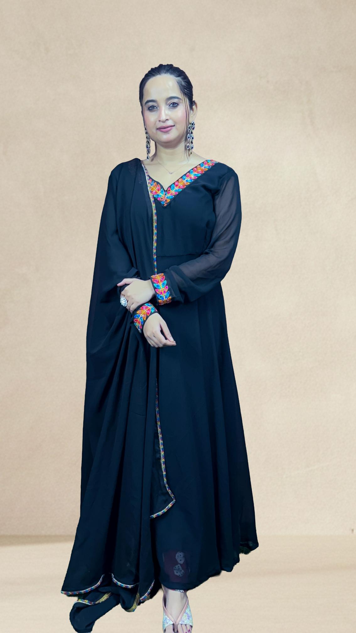 Black Mirror-Work Border Anarkali Set