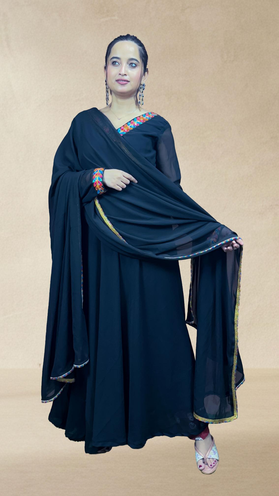 Black Mirror-Work Border Anarkali Set