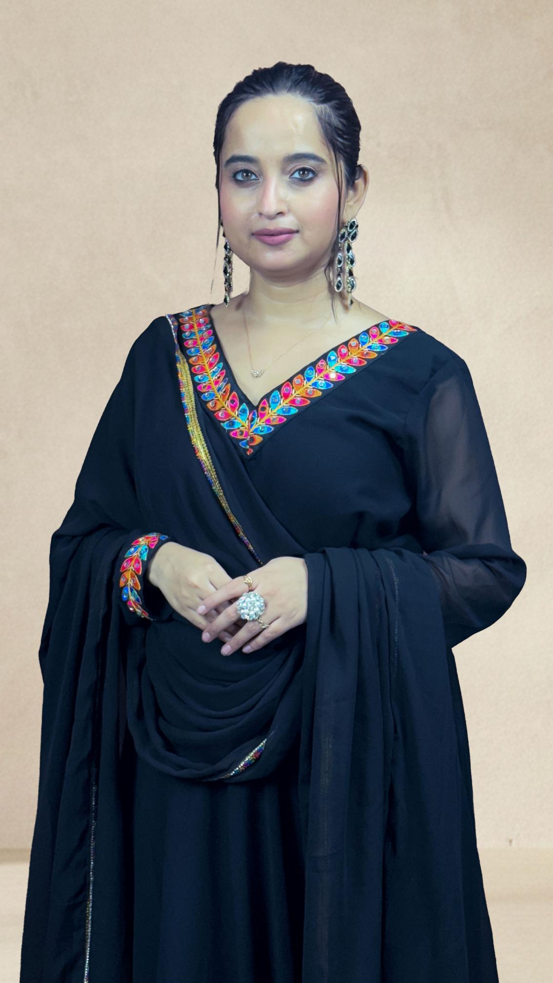 Black Mirror-Work Border Anarkali Set