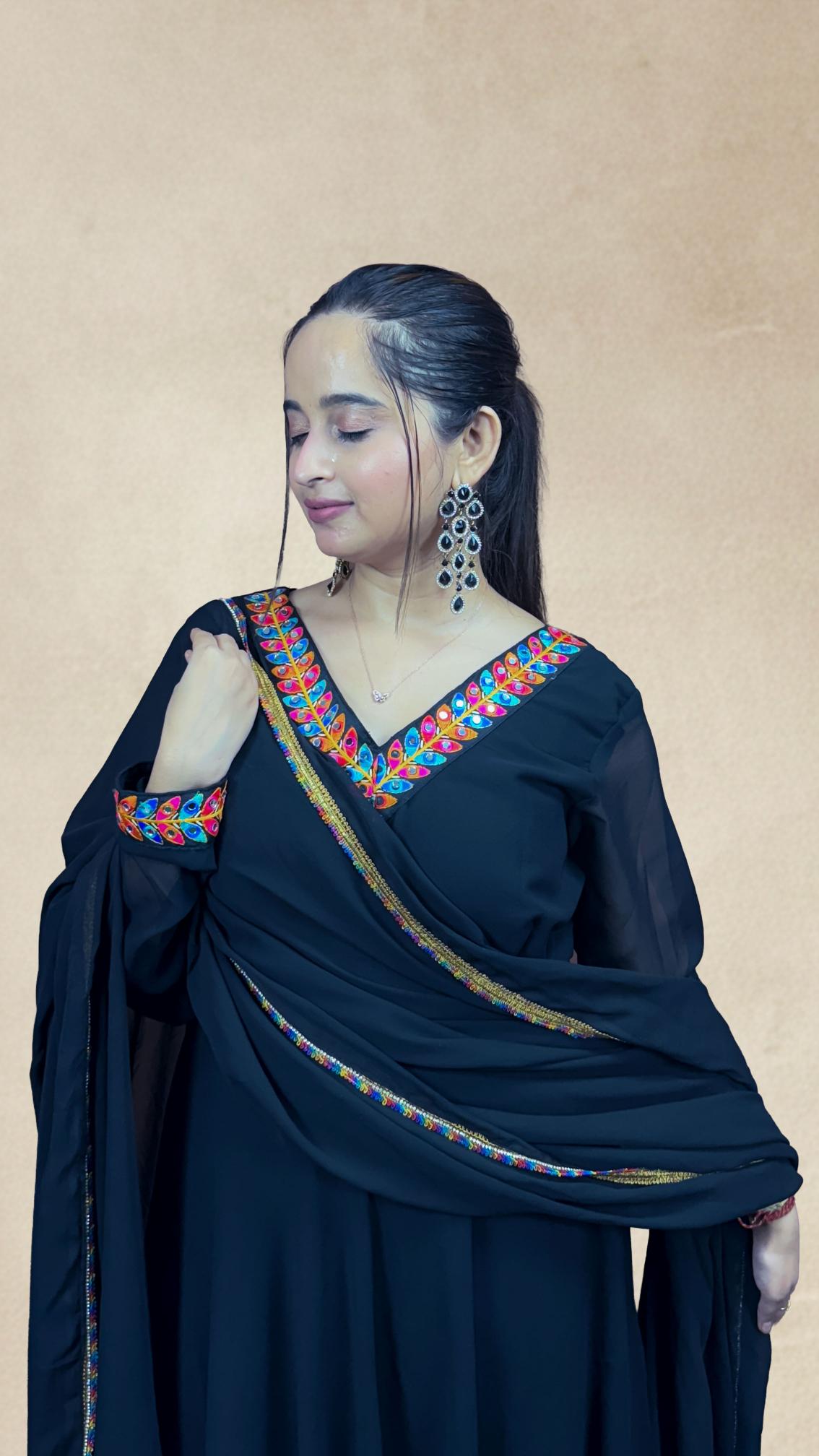 Black Mirror-Work Border Anarkali Set