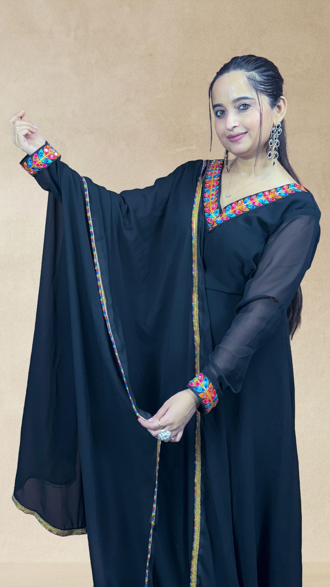 Black Mirror-Work Border Anarkali Set