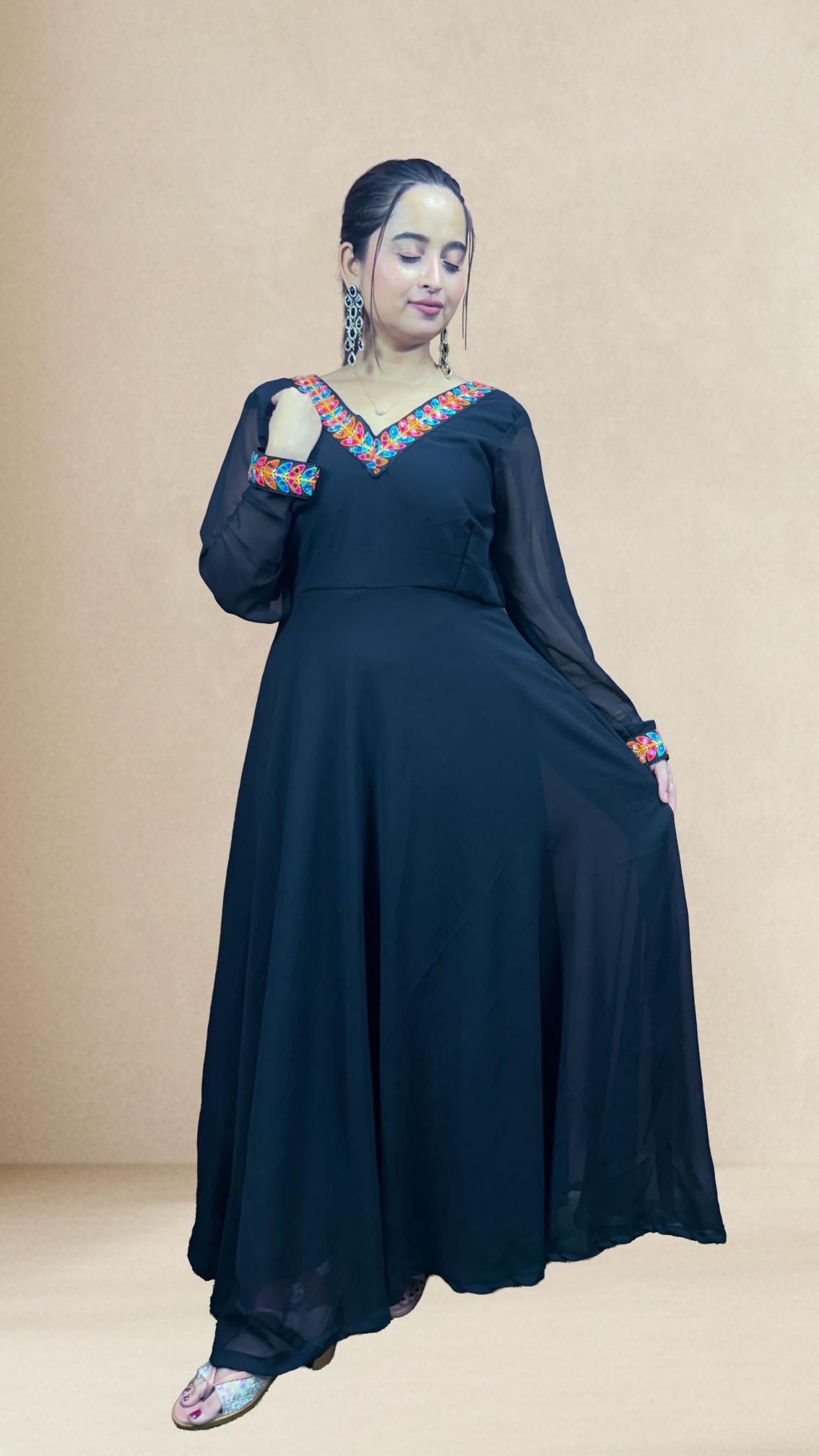 Black Mirror-Work Border Anarkali Set