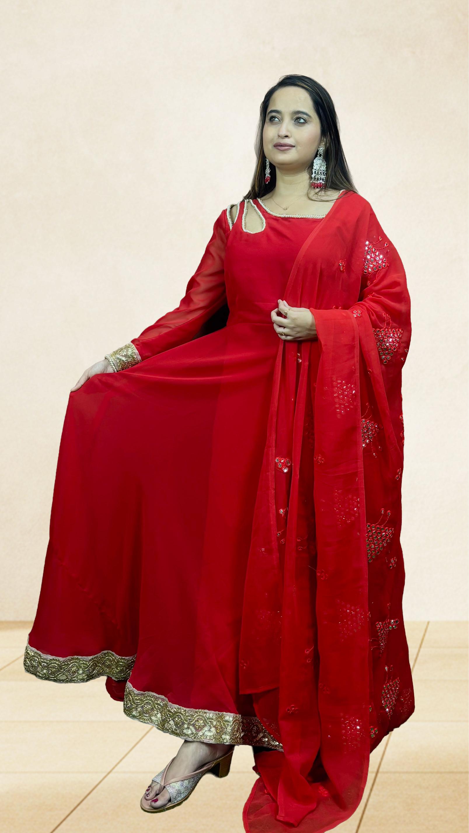 Red Golden Border Festive Anarkali Set