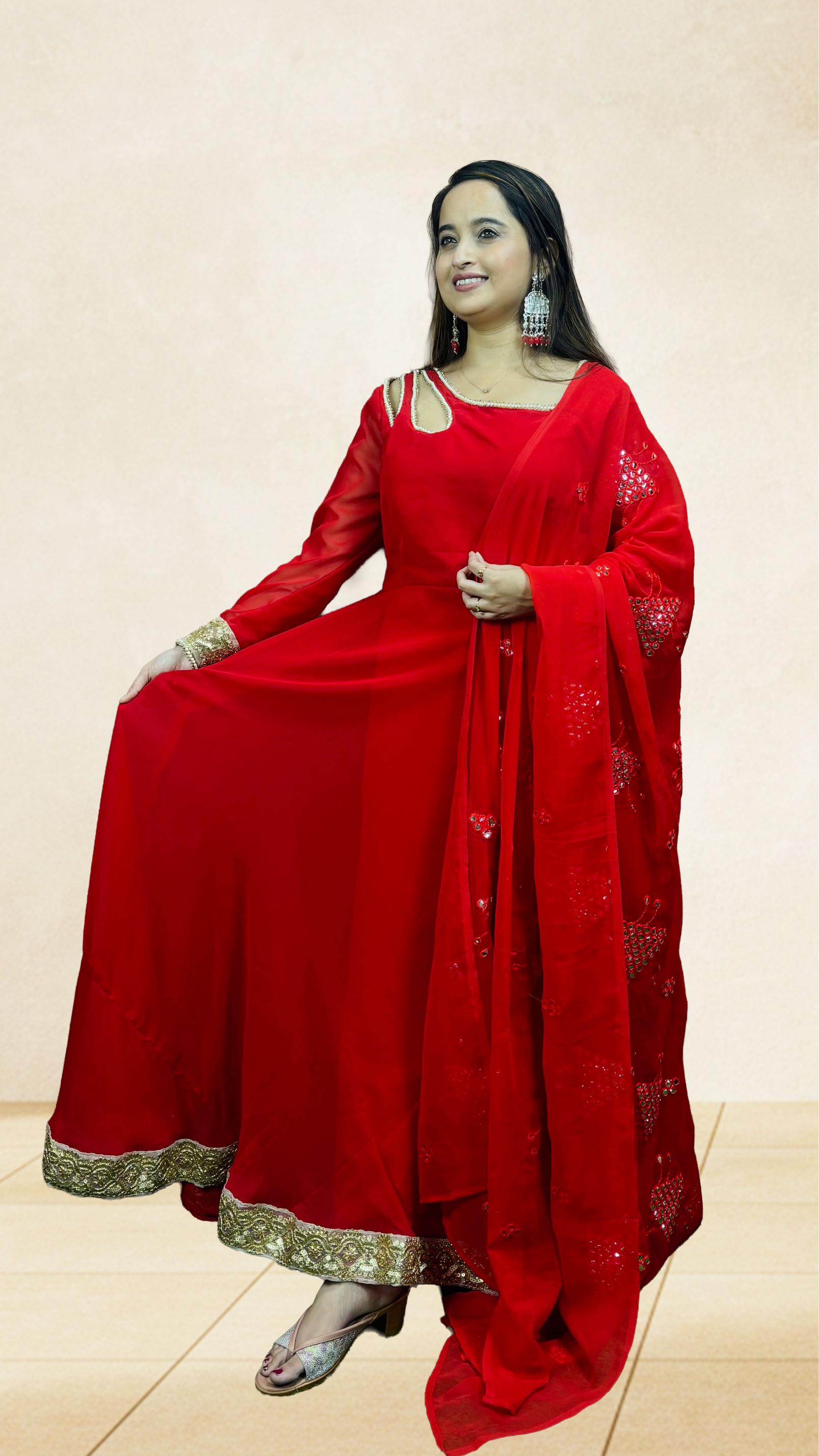 Red Golden Border Festive Anarkali Set