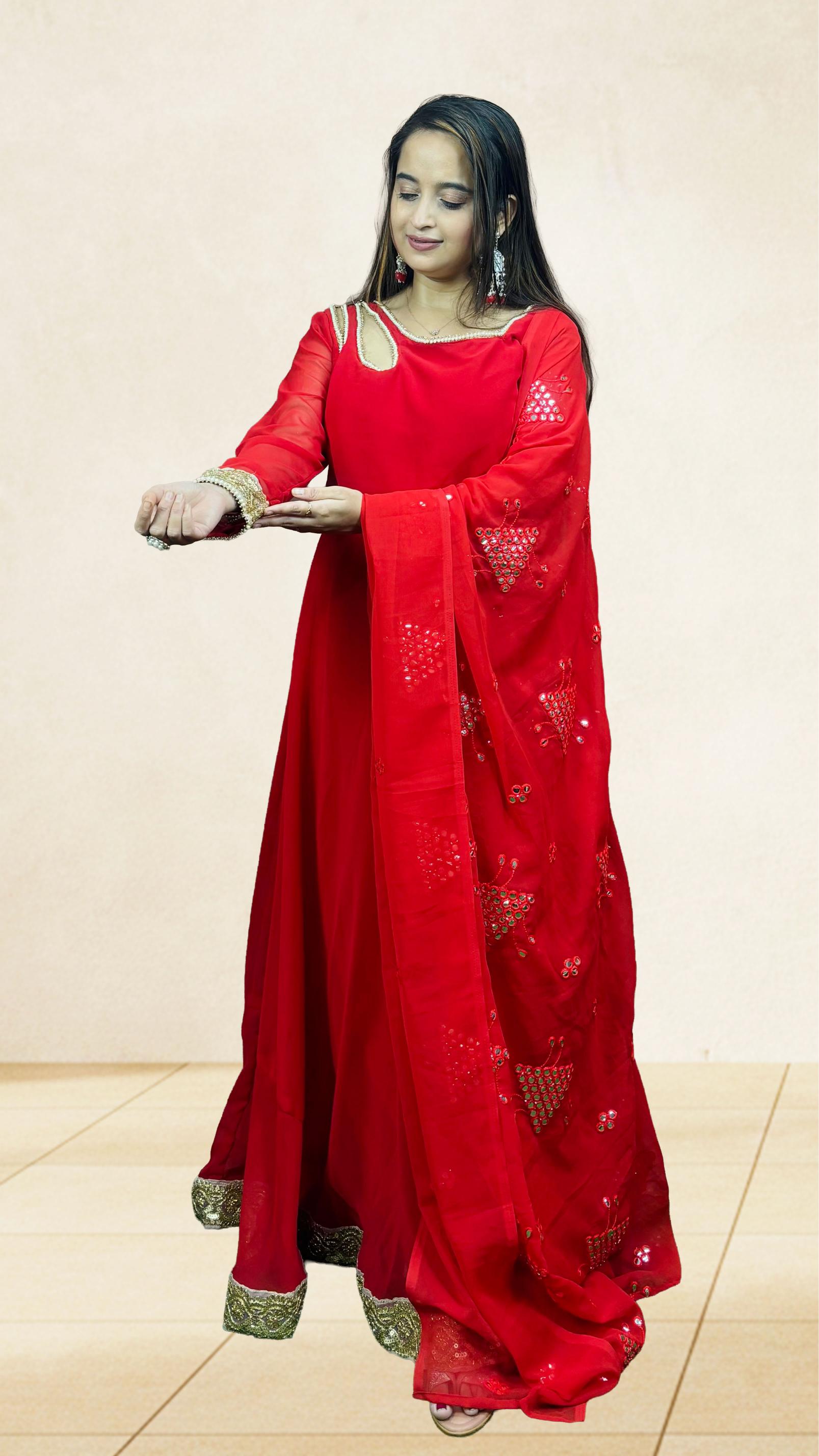Red Golden Border Festive Anarkali Set