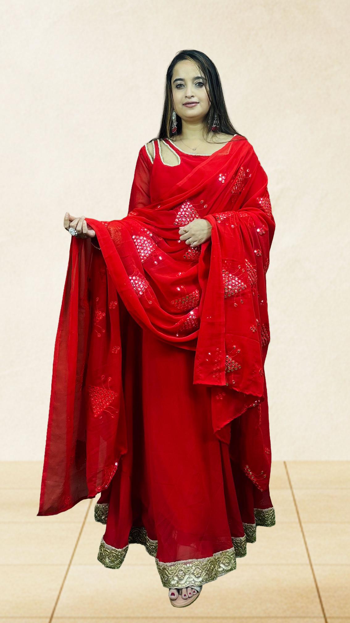 Red Golden Border Festive Anarkali Set