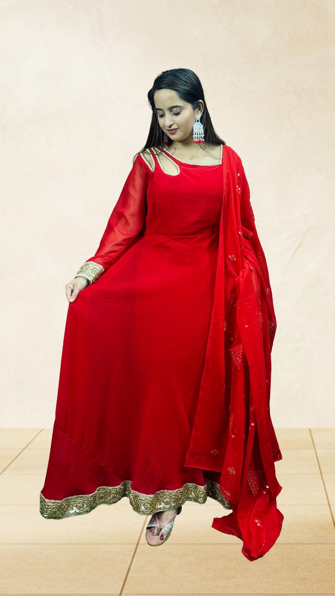 Red Golden Border Festive Anarkali Set