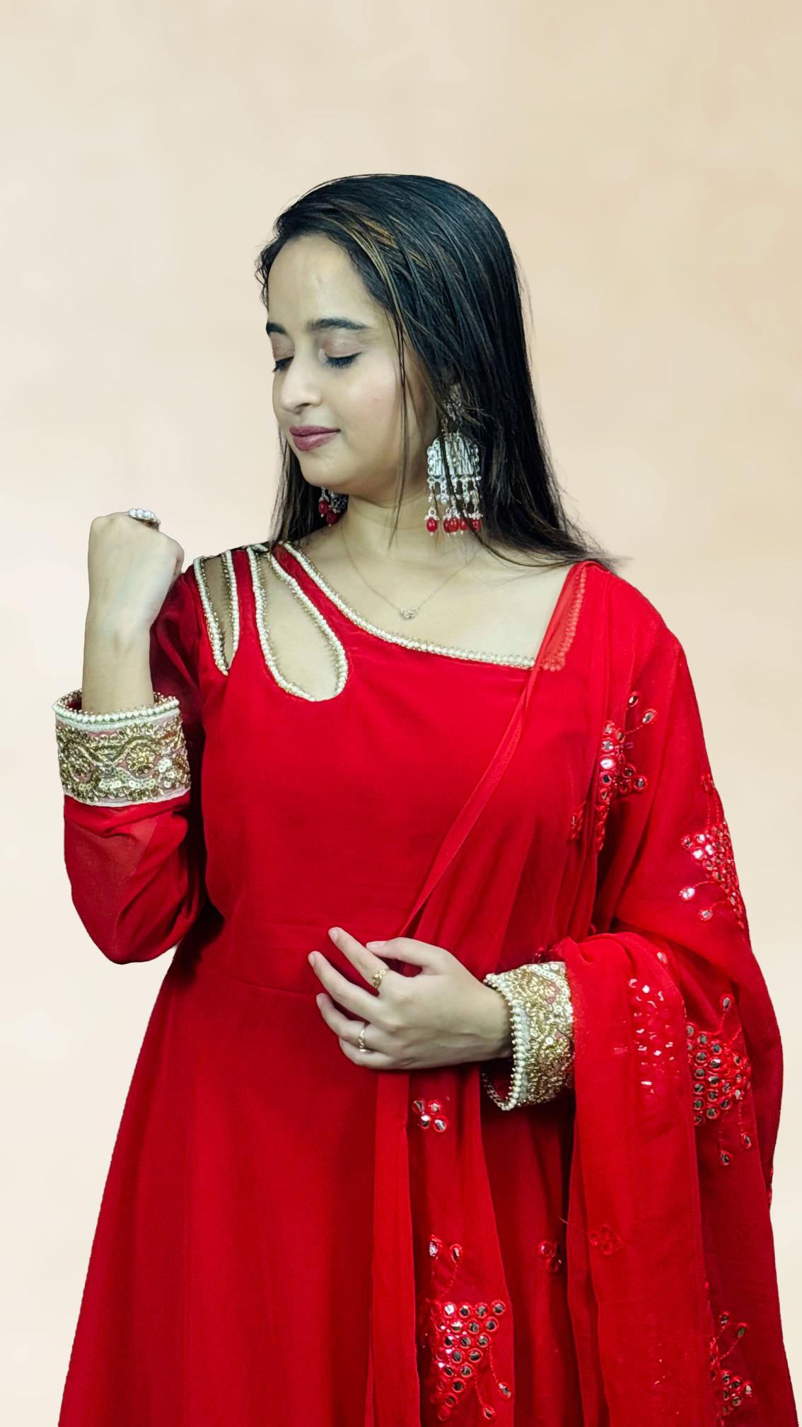 Red Golden Border Festive Anarkali Set