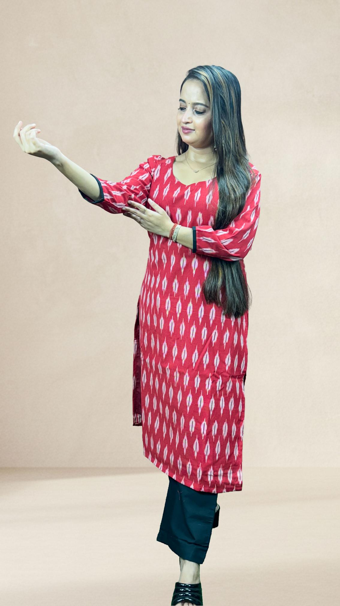 Red Sambalpuri Ikat Kurti Set with Cotton Dupatta