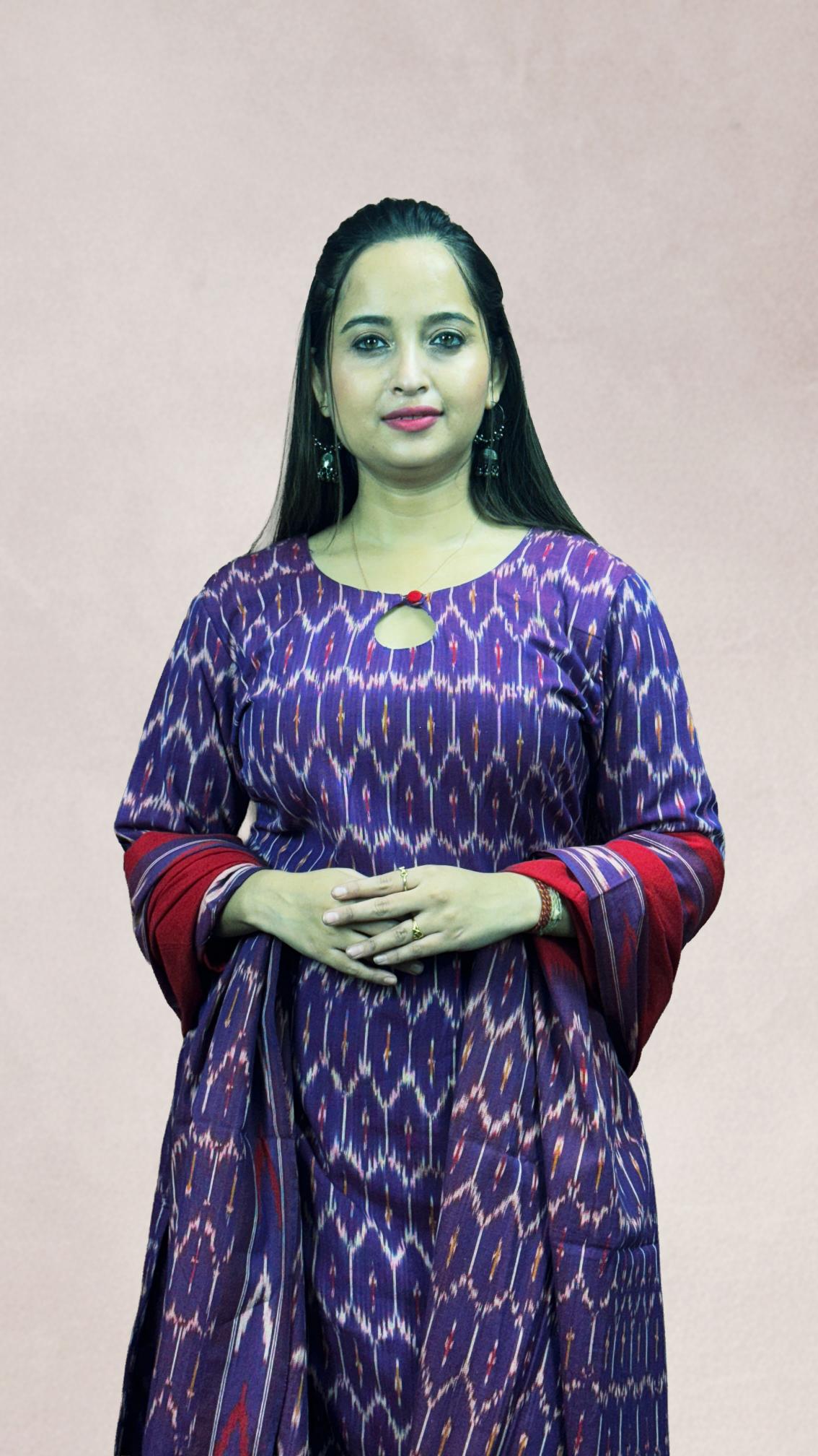 Purple Sambalpuri Ikat Kurti Set with Red Dupatta