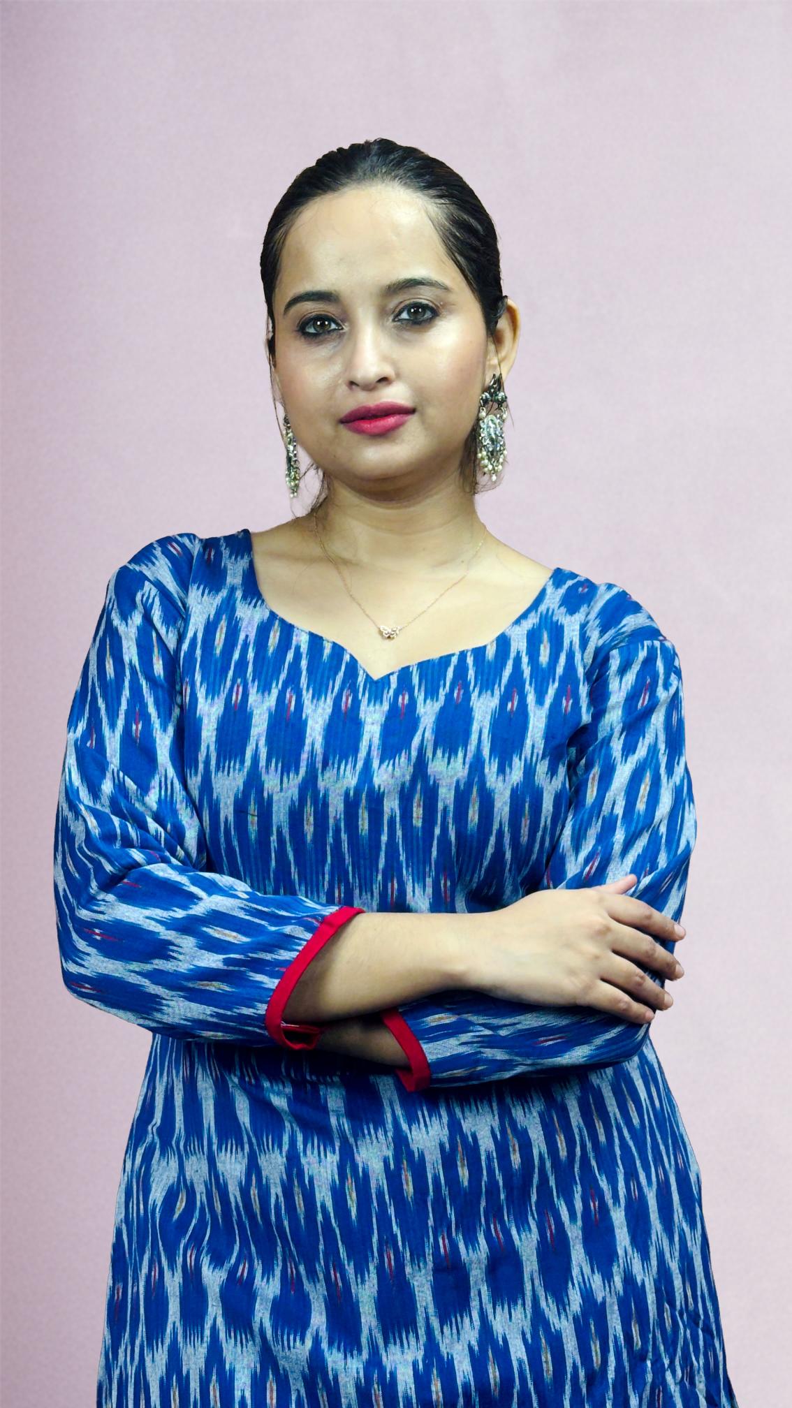 Blue Sambalpuri Ikat Kurti Set with Red Dupatta