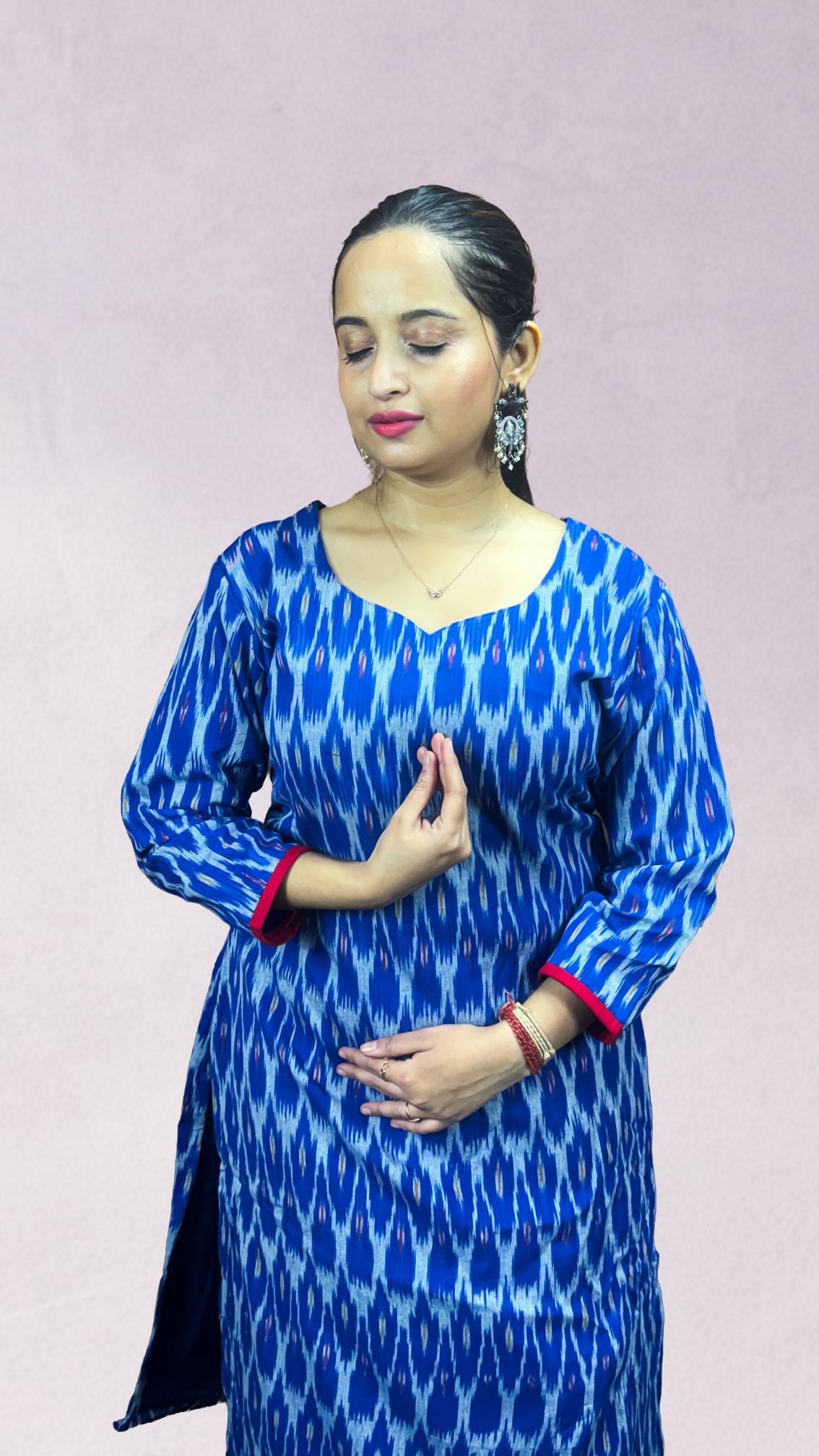 Blue Sambalpuri Ikat Kurti Set with Red Dupatta