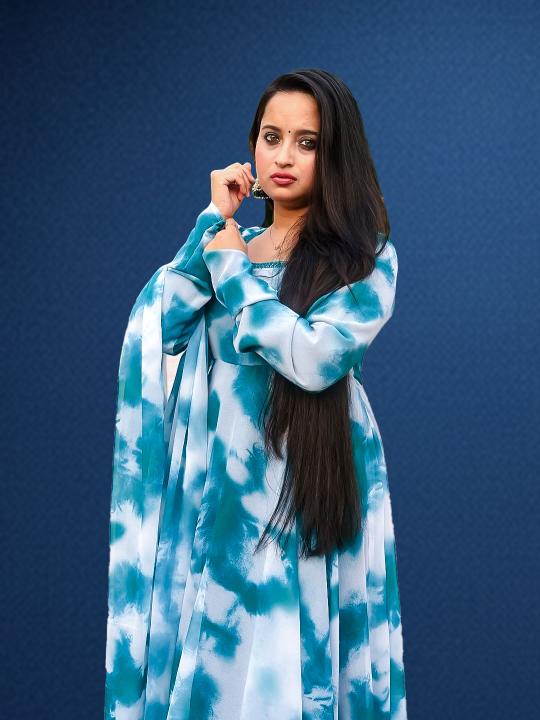 Aqua Tie-Dye Flowy Anarkali Set
