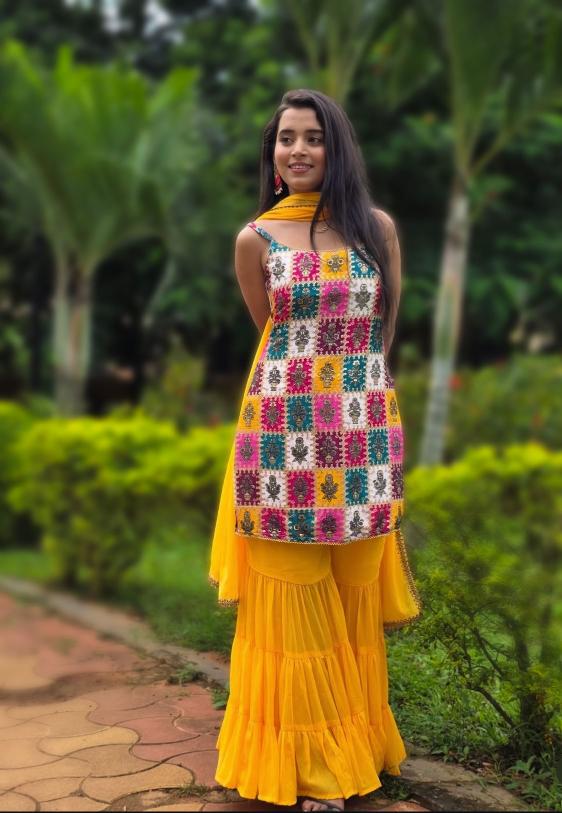 Sunshine Sharara Set with Multicolour Mirror Work Kurti
