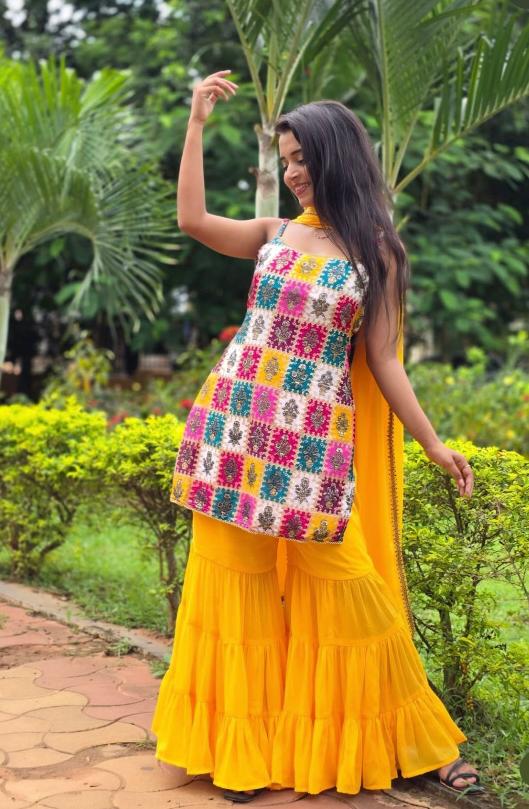 Sunshine Sharara Set with Multicolour Mirror Work Kurti