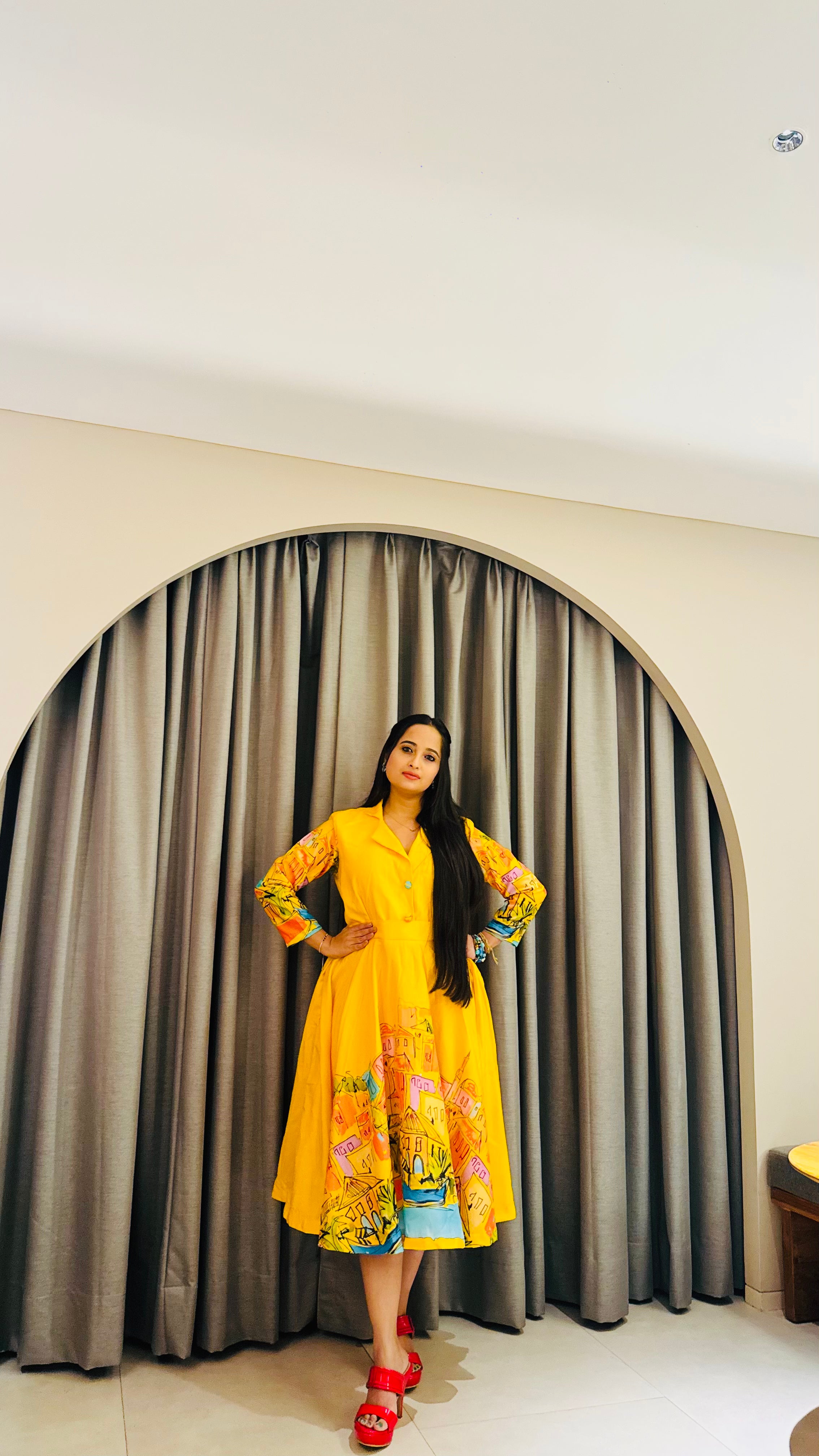 Sunshine Sketch Art Flared Midi Dress