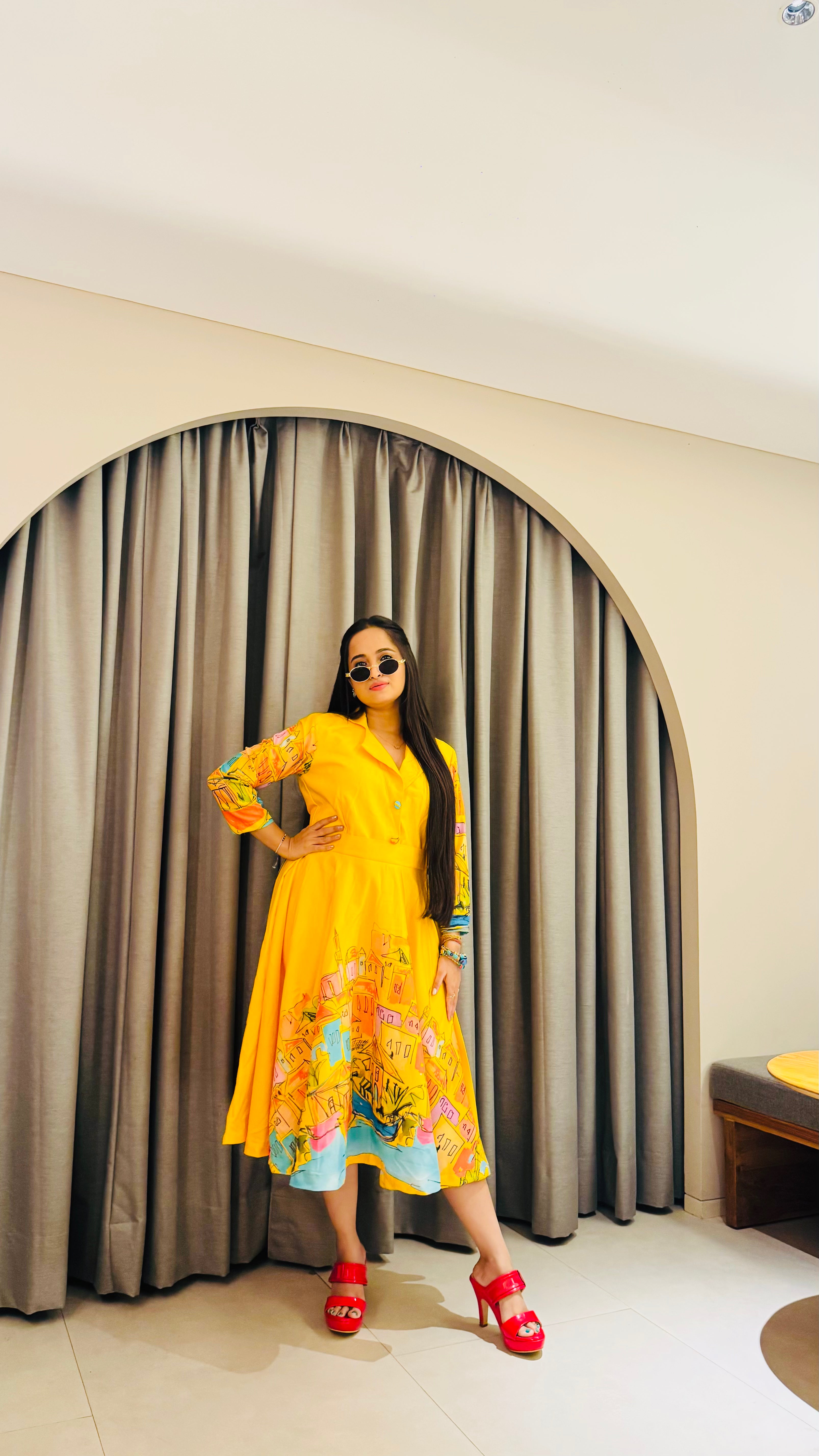 Sunshine Sketch Art Flared Midi Dress