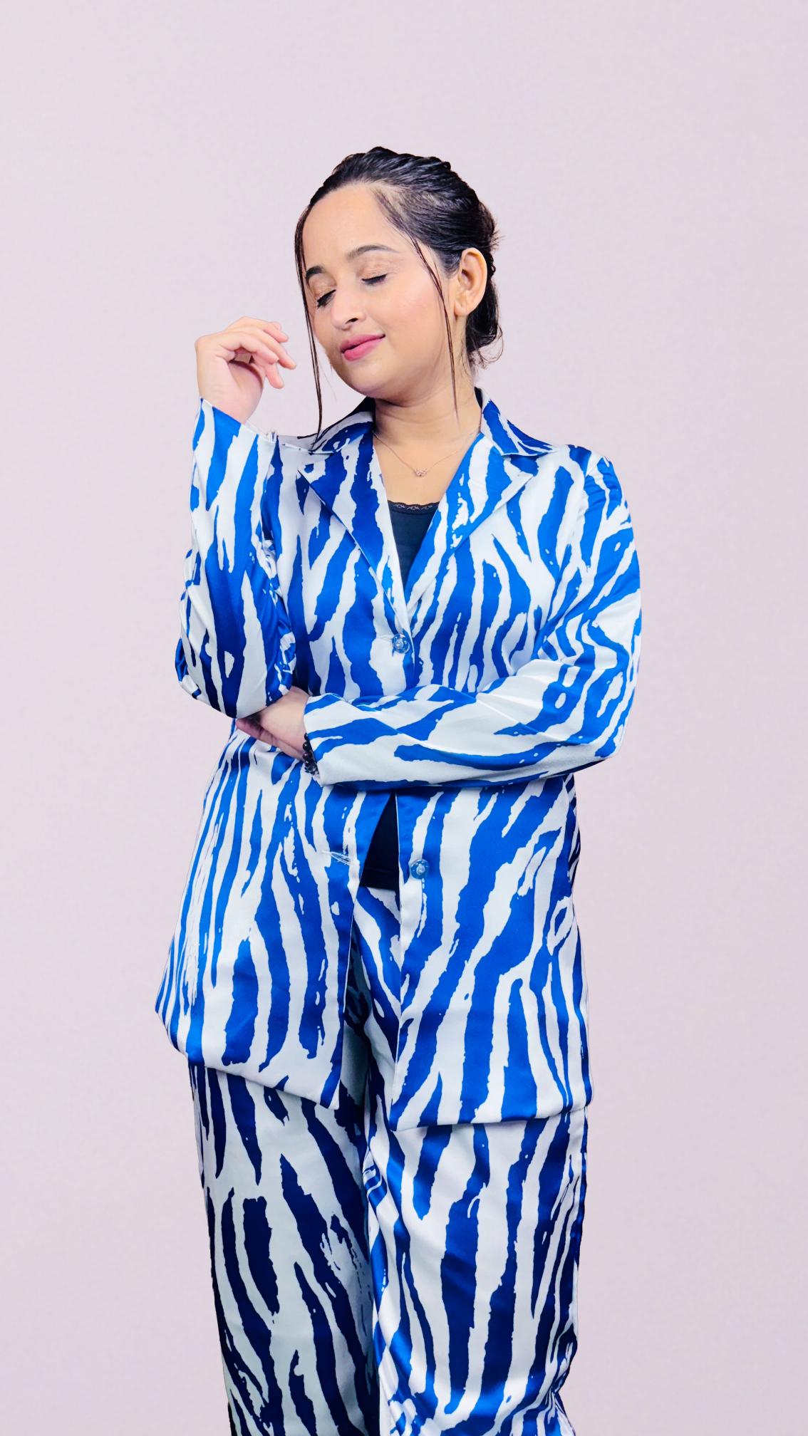 Blue zebra print co-ord set.