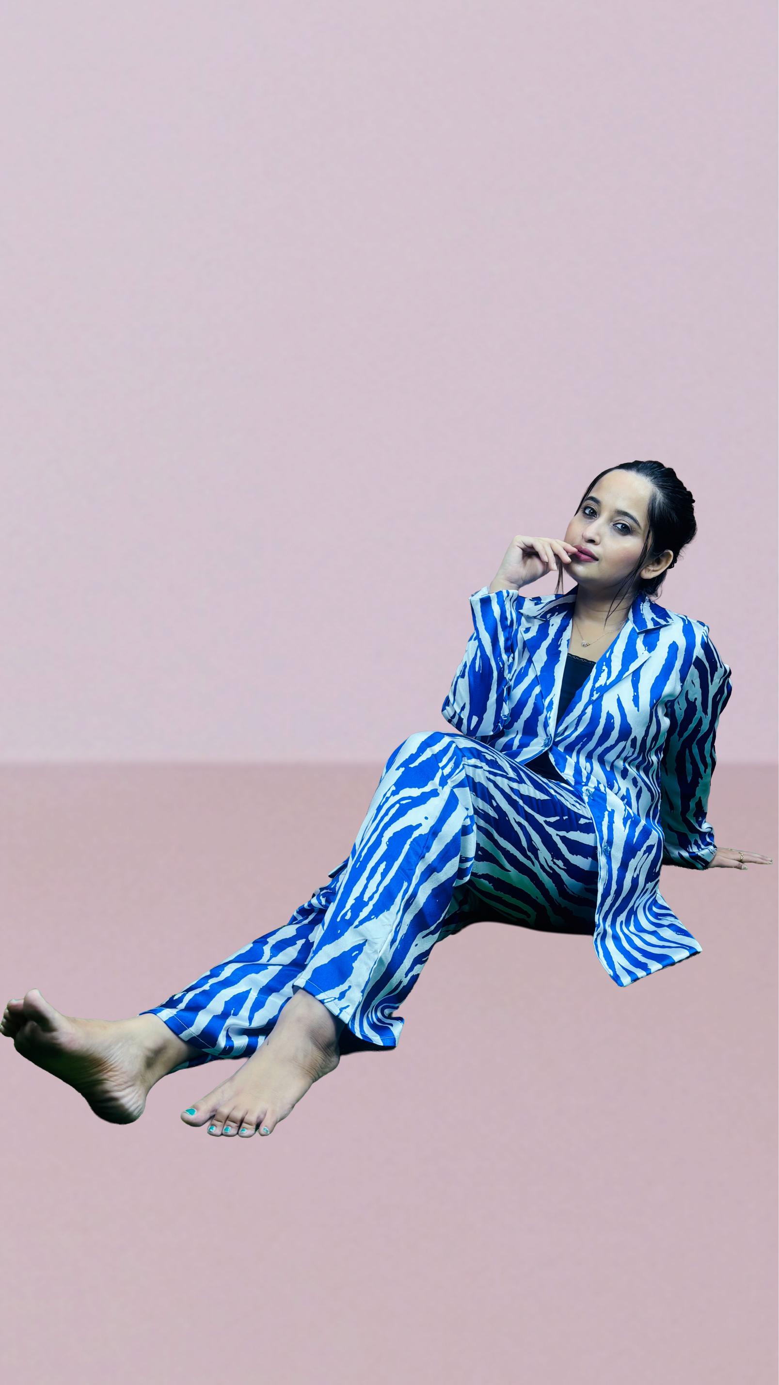 Blue zebra print co-ord set.
