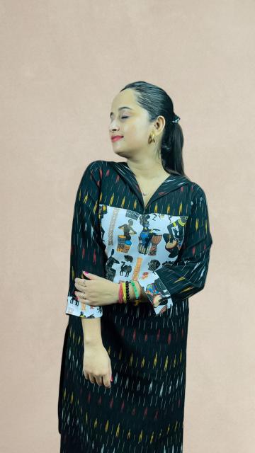 Black Ikkat Panel KurtI