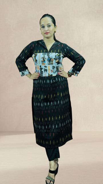 Black Ikkat Panel KurtI