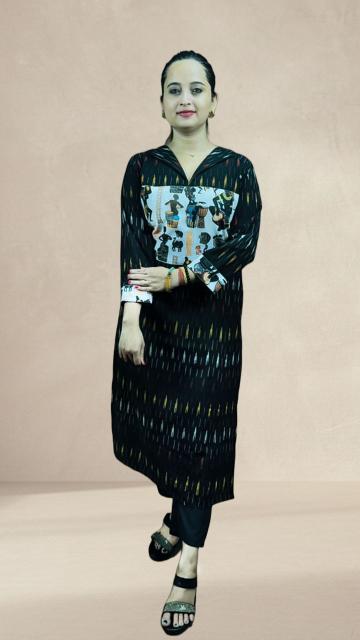 Black Ikkat Panel KurtI
