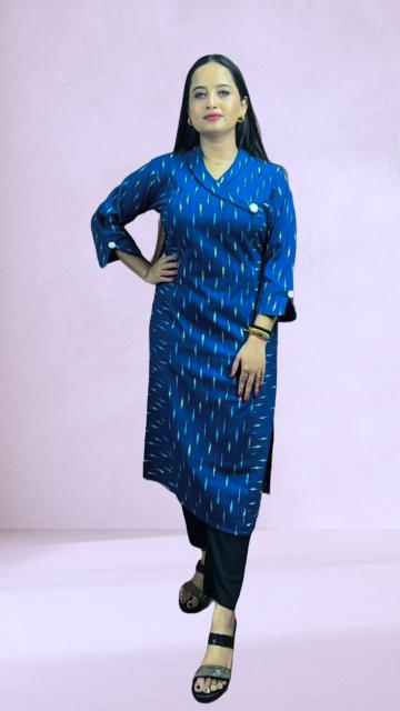 Blue Ikkat Straight Kurti