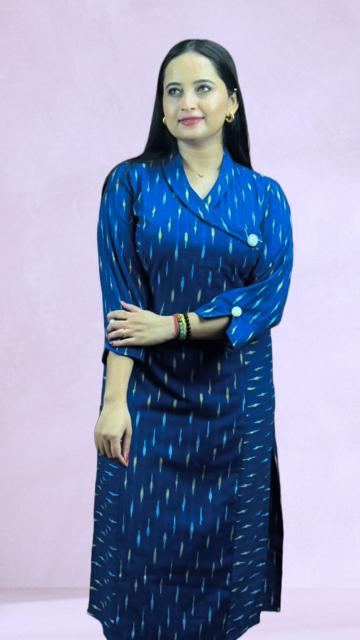 Blue Ikkat Straight Kurti