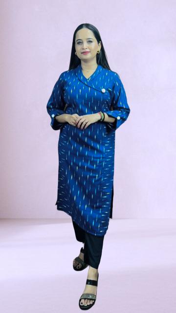 Blue Ikkat Straight Kurti
