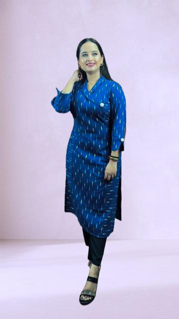 Blue Ikkat Straight Kurti