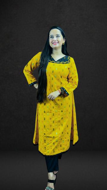 Mustard Ikkat A-Line Kurti