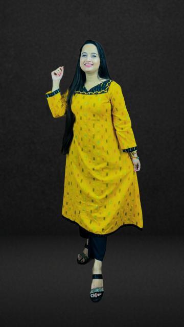 Mustard Ikkat A-Line Kurti