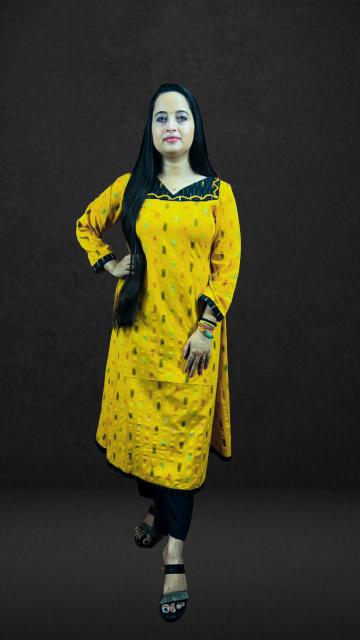 Mustard Ikkat A-Line Kurti