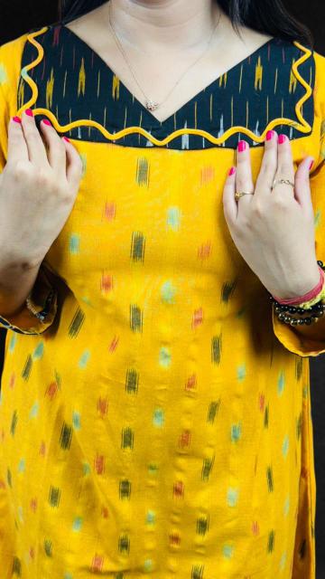 Mustard Ikkat A-Line Kurti
