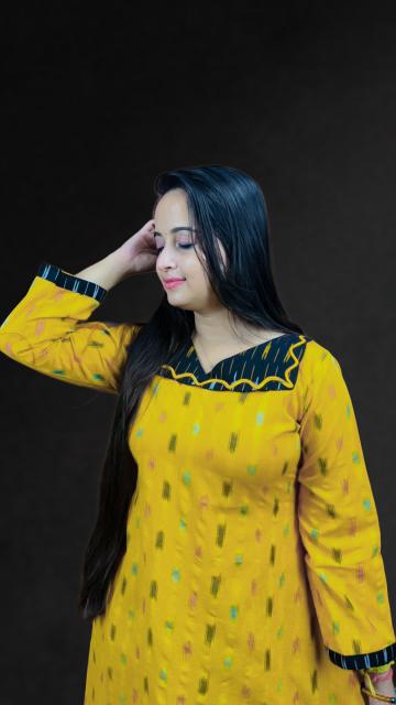 Mustard Ikkat A-Line Kurti