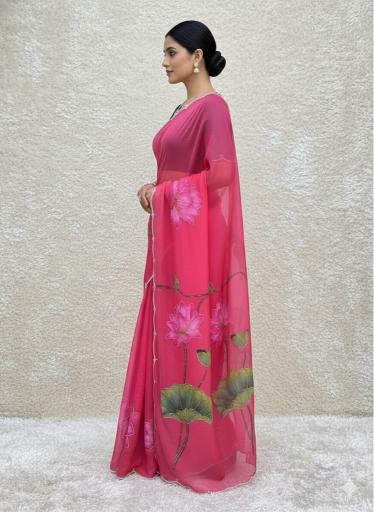 Rosé Bloom Pearl-Edged Organza Saree