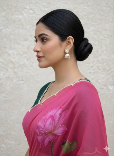 Rosé Bloom Pearl-Edged Organza Saree